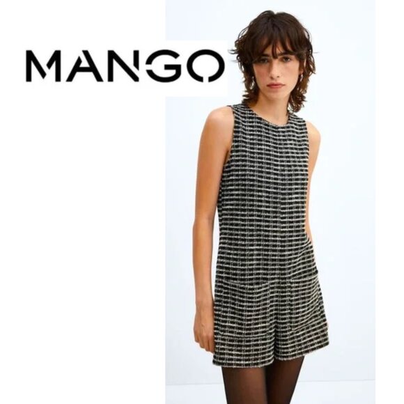 MNG (Mango) short tweed romper with front pockets (Size S) - Picture 1 of 10